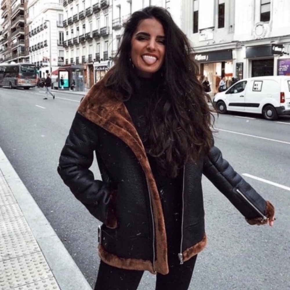 Zara Contrasting Buckled Biker Jacket
